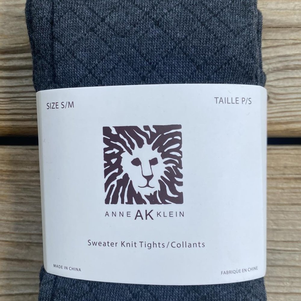Anne Klein Dark Grey Sweater Knit Tights Diamond Detail (S/M)